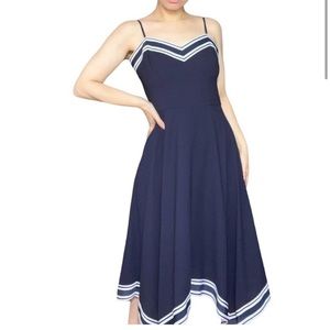 Ted Baker Navy Nautical inspired asymmetrical hemline dress.Size 10 (Ted size 4)